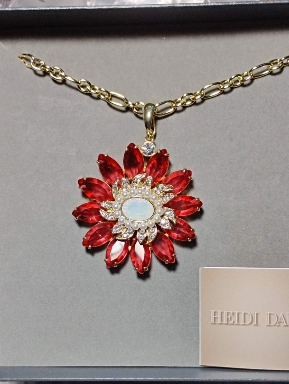 Heidi Daus Gold-Tone Necklace with Detachable Red Floral Crystal Pendant